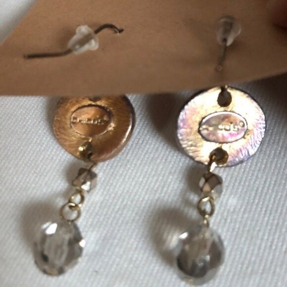 Metallic Gold Tone Oval Dangle Earrings - Picture 3 of 5